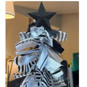 Black and White Striped Fabric Tassel